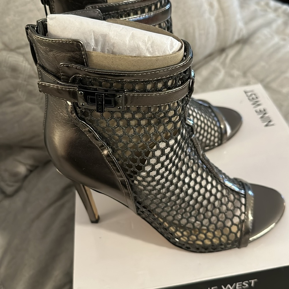 Nine West Pewter Cage Open Toe Booties - Picture 5 of 9